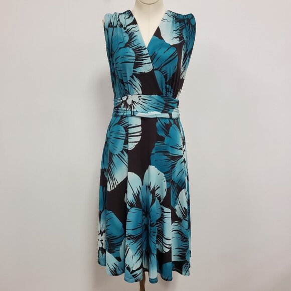 Vintage Roulette Womens Y2K Floral Midi Dress Size L Blue Preppy Fairy 90S Bias - Picture 1 of 10